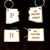 Go Away Gift set, Graduation gift, Best Friend gift or Long Distance Friendship Gift with Message "No Matter Where"- Set of 2 State Keychains