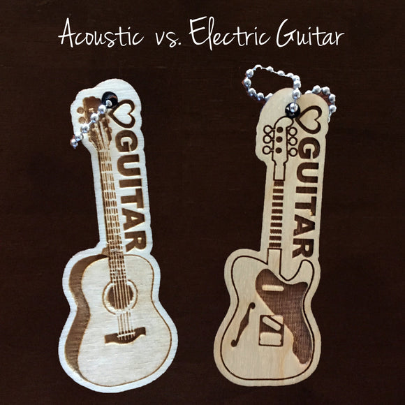 Personalized guitar, Acoustic or Electric guitar keychain, musical instrument keychain, string instrument
