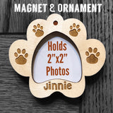 Pet Photo Fridge magnet & Ornament combo, Dog Ornament, Cat Oornament, Photo Frame ornaments, PAW photo frame magnet or ornament