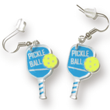 Pickleball dangle earrings light blue