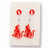 Red cat earring sets - stud and drop