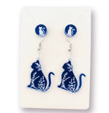 Blue cat earring sets - stud and drop
