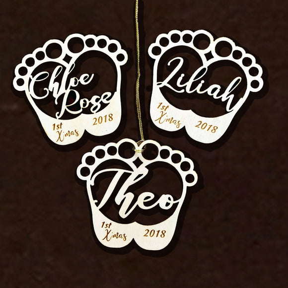 Baby Foot Print Personalized Ornament, Baby Ornament, 1st Christmas, Baby 1st Holiday