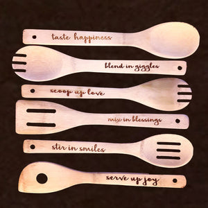 Bamboo Laser engraved wooden utensils (Set of 6)