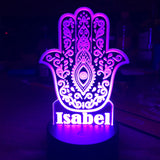 LED Hamsa Hand Night Lamp in Multi colors,  Mandala Lamp