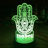 LED Hamsa Hand Night Lamp in Multi colors,  Mandala Lamp